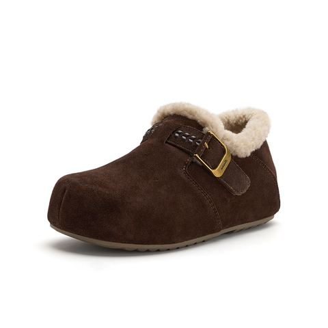 Bata勃肯鞋女2025冬商场新款英伦牛剖皮保暖厚底毛毛单鞋31503DM5