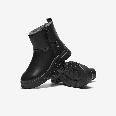 Bata雪地靴女2025冬商场新款牛皮羊毛保暖厚底百搭短靴AD149DD5