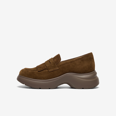 Bata乐福鞋女2025秋商场新款英伦牛剖皮通勤厚底一脚蹬AZR07CA5