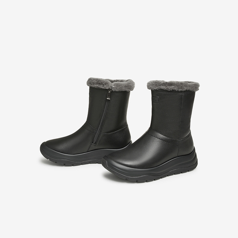 Bata雪地靴女2025冬季商场新款牛剖皮保暖羊毛厚底中靴AGS42DZ5