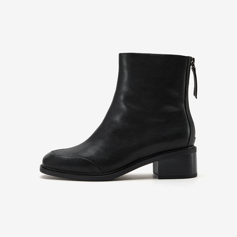 Bata时装靴女2025冬季新款羊皮弹力软底通勤粗跟短筒靴ATO49DD5