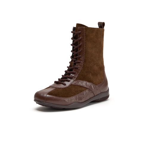 Bata拳击靴女2025冬季商场新款休闲牛剖皮百搭时装靴ACC44DZ5