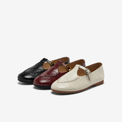 Bata麦穗玛丽珍2025春秋商场新款复古英伦羊皮软底乐福鞋AUO33AA6