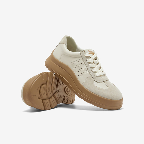 Bata休闲鞋女2025秋商场新款羊皮通勤百搭德训厚底运动鞋AD121AM6