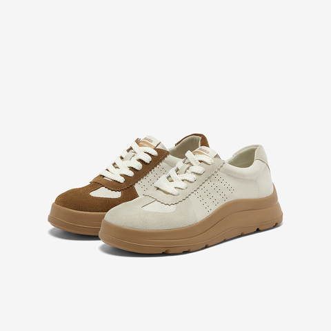 Bata休闲鞋女2025秋商场新款羊皮通勤百搭德训厚底运动鞋AD121AM6