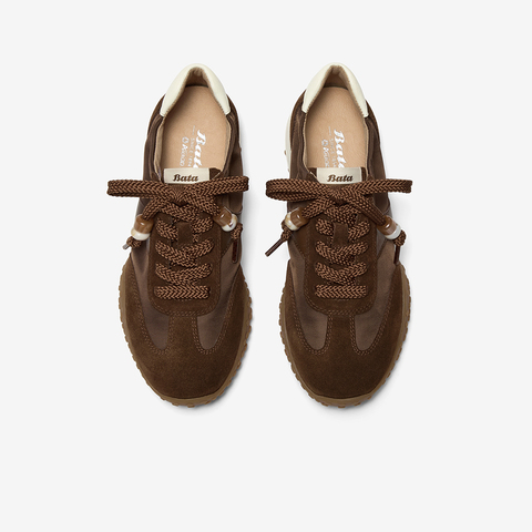 Bata阿甘鞋女2025夏季商场新款牛皮厚底德训休闲运动鞋AZX06AM6