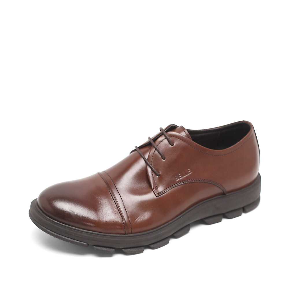 belle/百丽秋季棕小牛皮男单鞋x07-7d