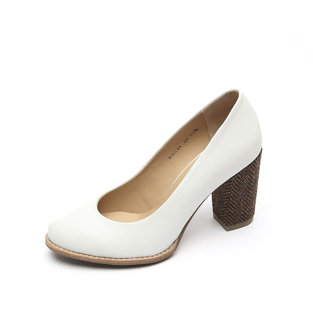 belle/百丽2012秋季白绵羊皮粗跟鞋 mgc05d