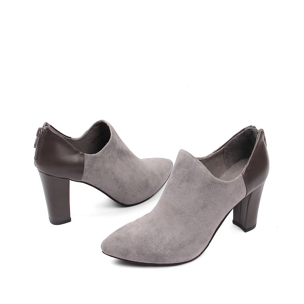 belle/百丽2012秋季灰色羊绒/深灰光羊皮女皮鞋3vv28d