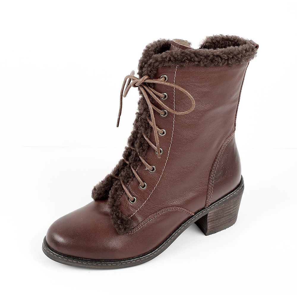 belle/百丽2012冬季酒红打蜡牛皮女皮靴 3zi40d