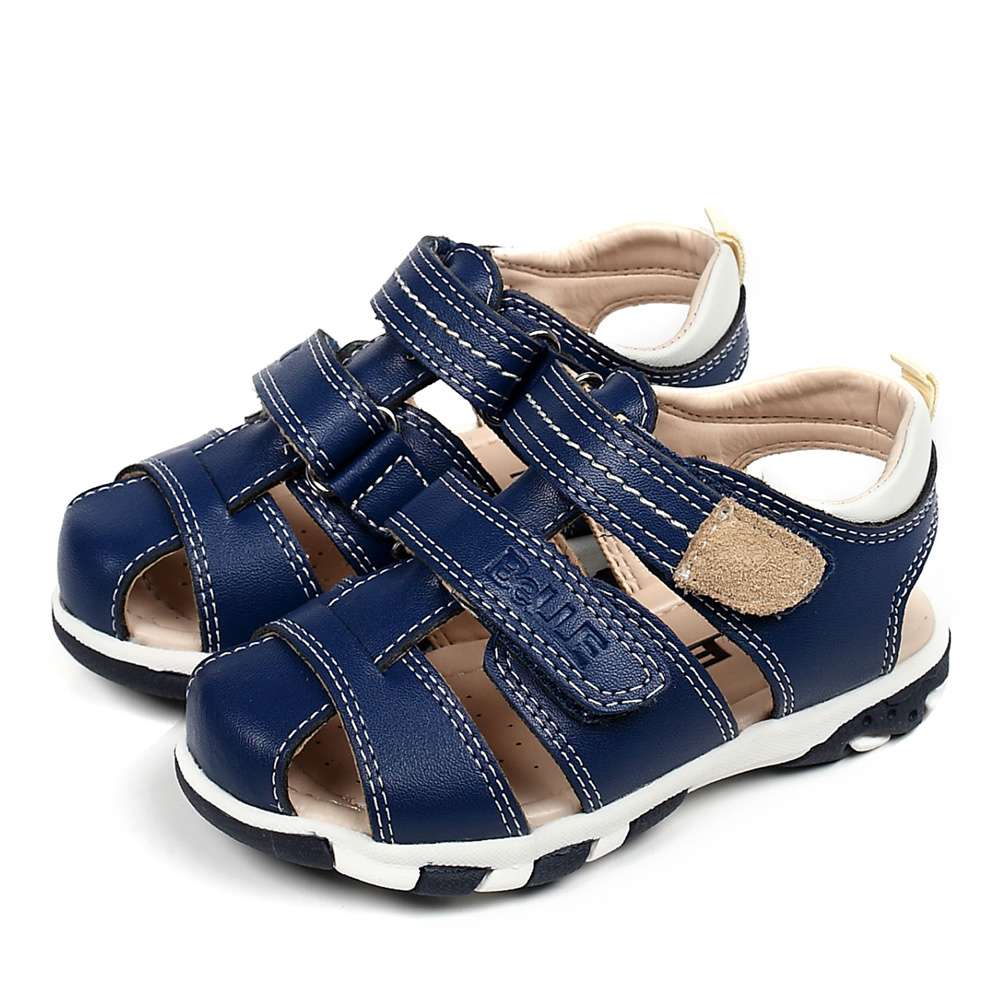 belle/百丽童鞋2013夏季蓝色二层牛皮男/女幼童时尚凉鞋91260