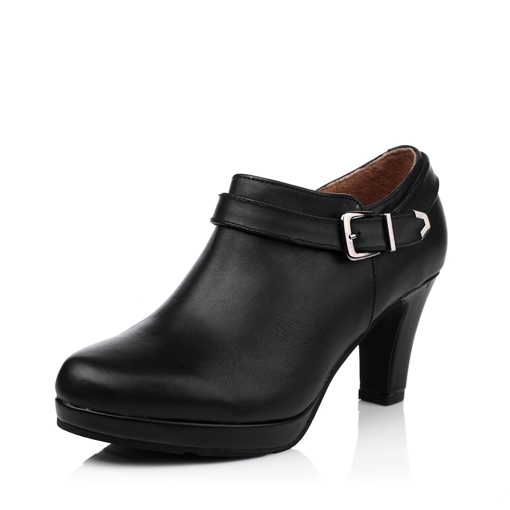 belle/百丽秋季专柜同款黑油蜡牛皮女皮鞋3n721cm3