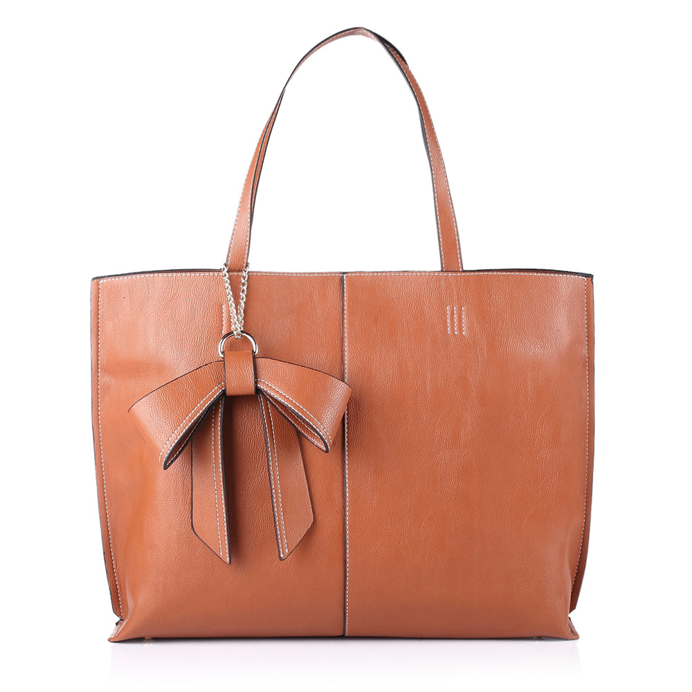 ist belle/百丽箱包冬季棕色pu革配蝴蝶结装饰手袋cc613dx3