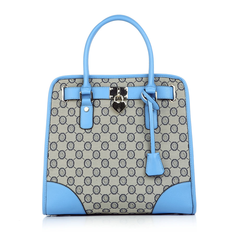 ist belle/百丽箱包冬蓝色logo布配锁头装饰女包0800adx4