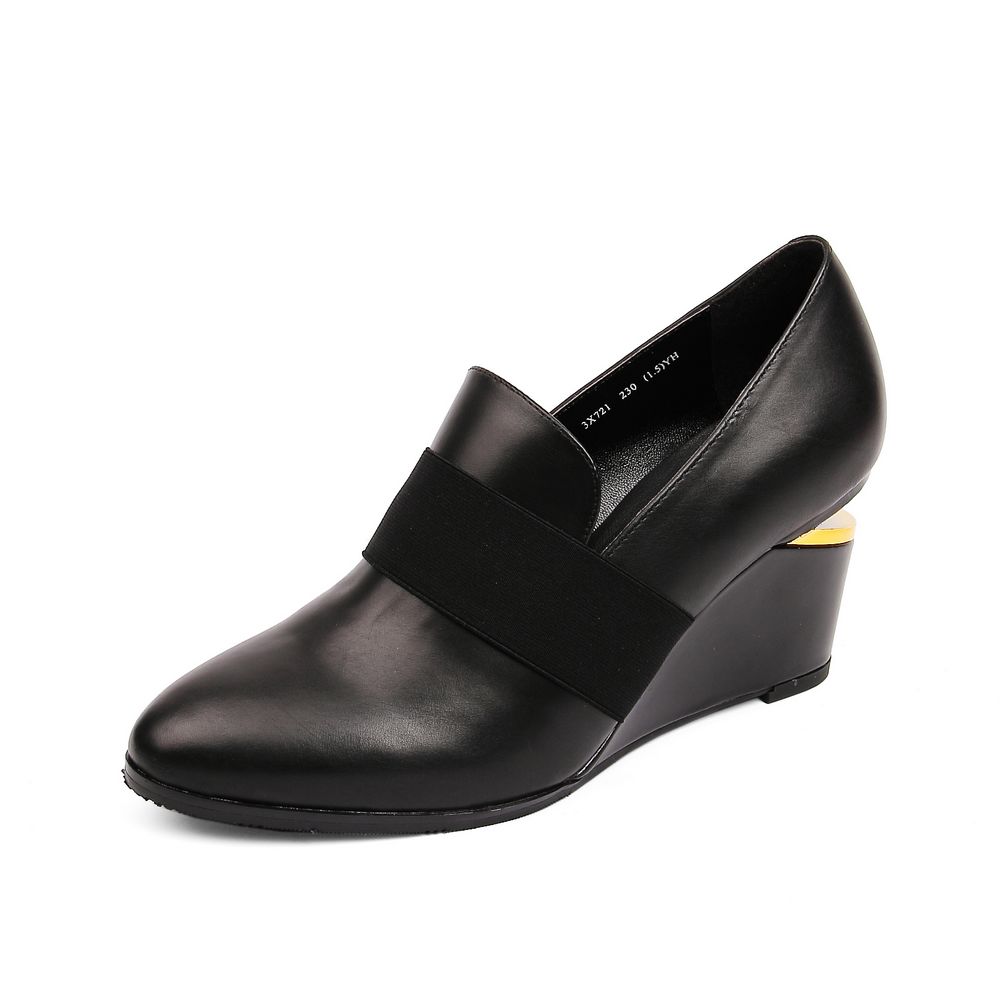 belle/百丽2014年春季黑色牛皮女皮鞋3x721am4