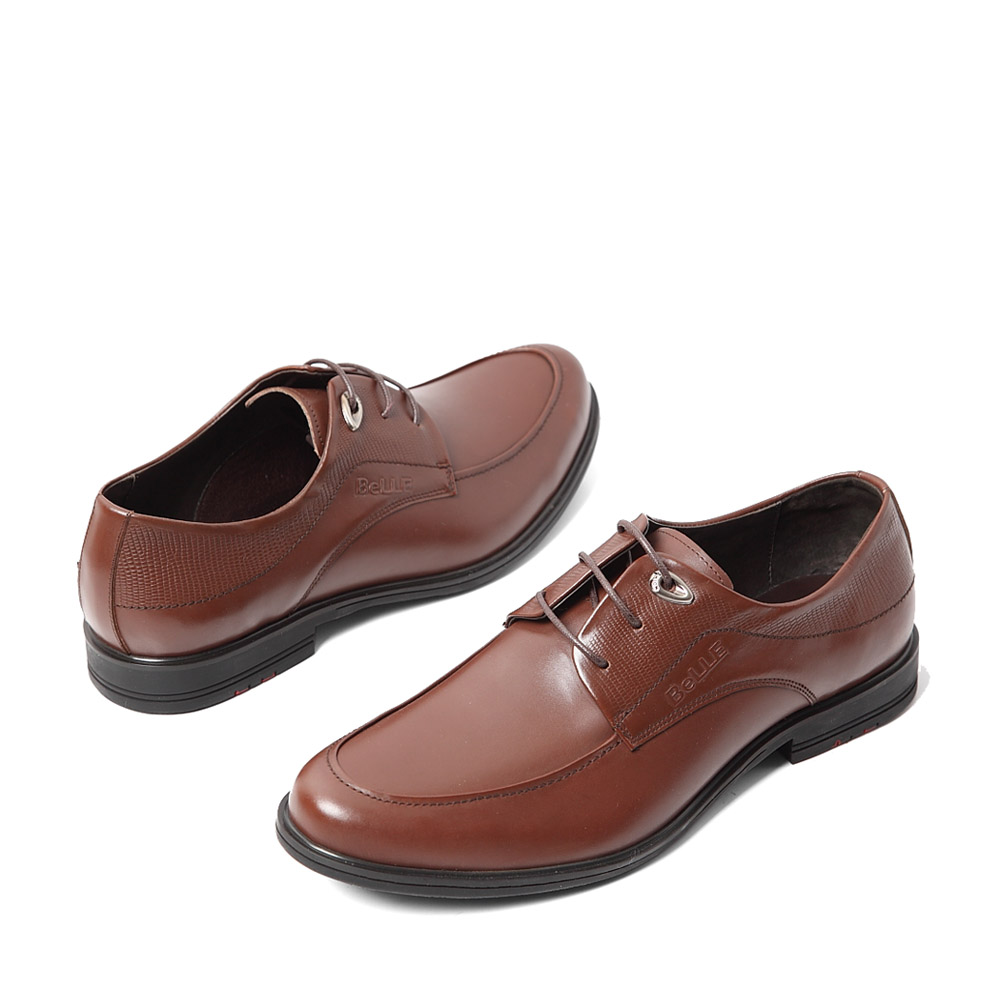 belle/百丽春季棕小牛皮男皮鞋2mx01am4