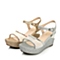 BELLE/百丽年夏季银色彩色亮片布/白色网布闪钻拼接女凉鞋BBOB2BL5
