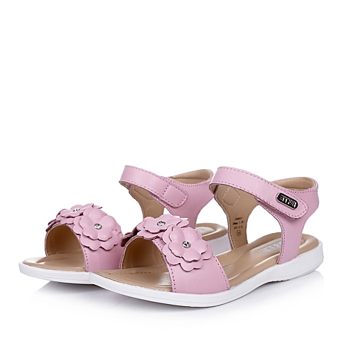 belle/百丽童鞋2015夏季新款牛皮红色女中童时尚凉鞋db0018