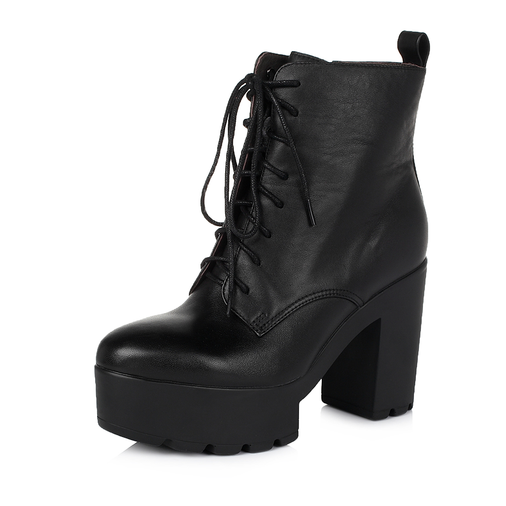 belle/百丽2015冬专柜同款黑色摔纹牛皮女靴bhk44dd5