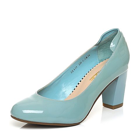 BELLE/百丽春季专柜同款蓝色漆皮牛皮女单鞋3Z619AQ5
