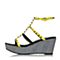 BELLE/百丽精品夏季专柜同款黄绿/黑漆皮牛皮女凉鞋MPP34BL5