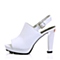 BELLE/百丽夏专柜同款白牛皮时尚防水台摩登粗跟女凉鞋BFE35BL6