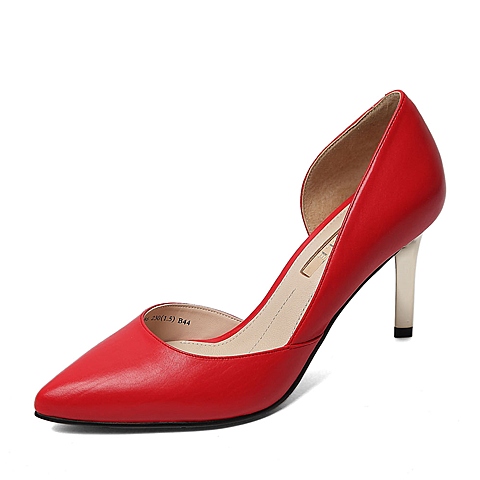 BELLE/百丽春季专柜同款红色胎牛皮女鞋3Z4B6AK6