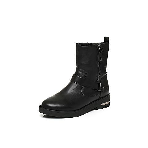 BELLE/百丽冬季专柜同款黑牛皮革女皮靴BIS62DZ6