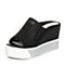 BELLE/百丽夏季专柜同款黑色布纹羊皮女凉鞋Q3J1DBT6