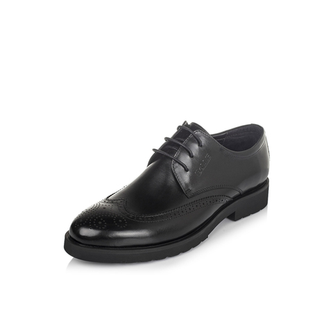 BELLE/百丽秋季黑色牛皮雕花布洛克鞋正装商务男皮鞋W01Q1CM6