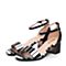 BELLE/百丽夏季专柜同款黑色粗跟皮凉鞋BLAA1BL7