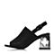 BELLE/百丽夏专柜同款黑色优雅粗跟牛皮女凉鞋BPD30BL7