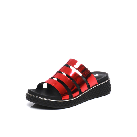 BELLE/百丽夏季专柜同款红色人造革凉拖鞋BQK30BL7