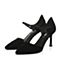BELLE/百丽春专柜同款黑绒面时尚优雅羊皮女凉鞋BLZ30AK7