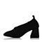 BELLE/百丽秋黑色时尚小V口羊绒皮方头方跟奶奶鞋72002CM7