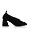 BELLE/百丽秋黑色时尚小V口羊绒皮方头方跟奶奶鞋72002CM7