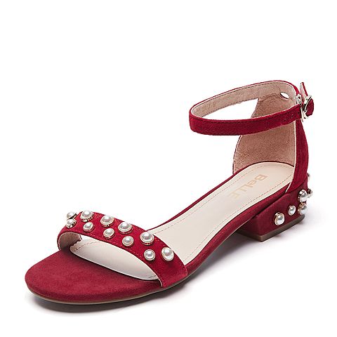 BELLE/百丽夏季专柜同款红色羊绒皮革女皮凉鞋R5Q1DBL7
