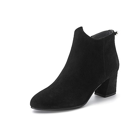 BELLE/百丽冬季专柜同款黑色羊皮女短靴3EKC1DD7