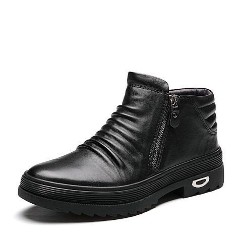 BELLE/百丽冬季专柜同款黑色牛皮男皮靴5JQ01DD7