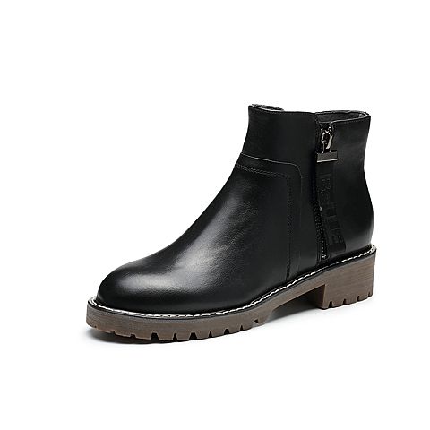 BELLE/百丽冬季专柜同款黑色油皮牛皮女短靴BZT43DD7