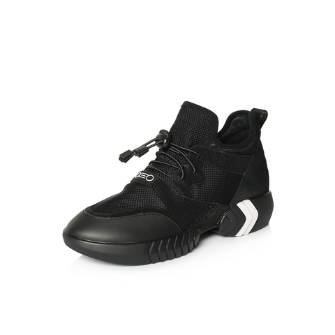 BELLE/百丽专柜同款黑色运动风弹力布/胶片女休闲鞋S2K1DAM8