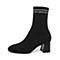 BELLE/百丽瘦瘦靴专柜同款黑色飞织帮布加银丝字母帮面袜靴女中靴BVH60DZ8