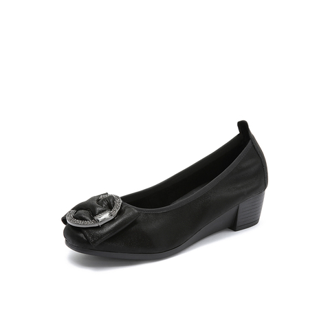 BELLE/百丽专柜同款黑色金属装饰羊绒贴膜瓢鞋女单鞋BUH03CQ8
