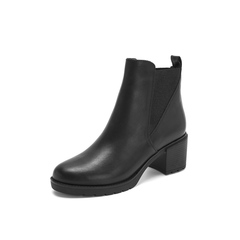 Belle/百丽2018冬季专柜新款油皮牛皮革切尔西靴女短靴BE540DD8