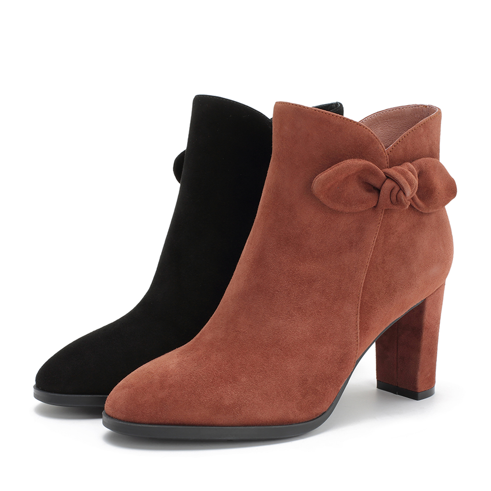 belle/百丽2018冬专柜新款羊绒皮革粗跟女短靴(单里)t1c1ddd8