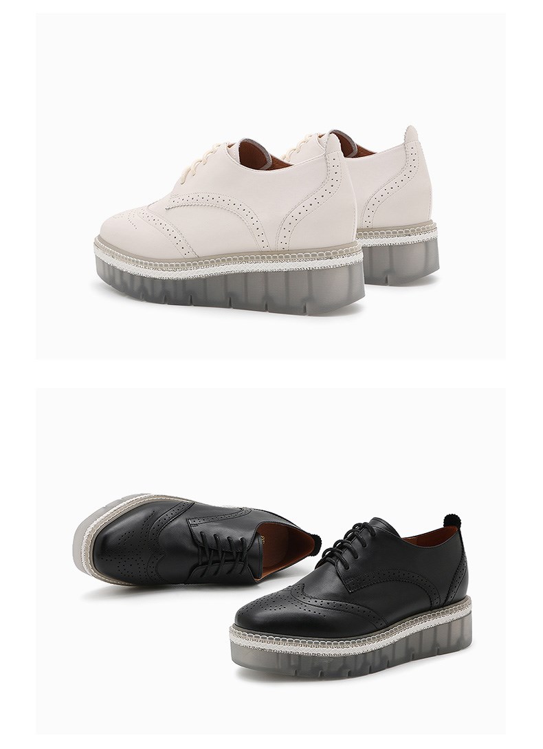 belle/百丽厚底松糕鞋2019春商场同款新牛皮革雕花布洛克女单鞋bk820