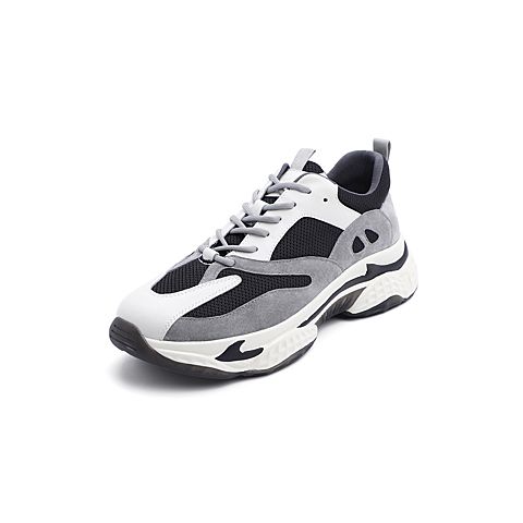 BELLE/百丽猪皮革/复合材料/织物男老爹旅游鞋19127AM0