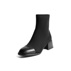 百丽冬新款方跟短靴石头纹瘦瘦靴弹力靴袜靴女靴70281DD0