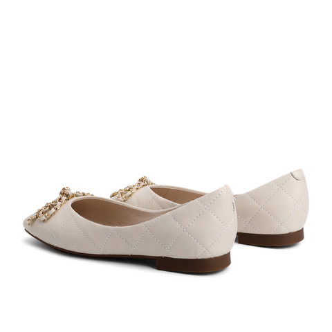 百丽浅口平底鞋女2021春新菱格羊皮革减龄蝴蝶结休闲单鞋30758aq1