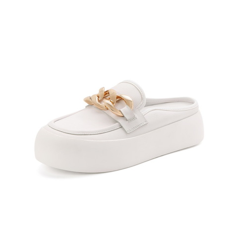 百丽2021秋新商场同款牛皮金属面包鞋穆勒鞋女厚底小白W6U1DCH1